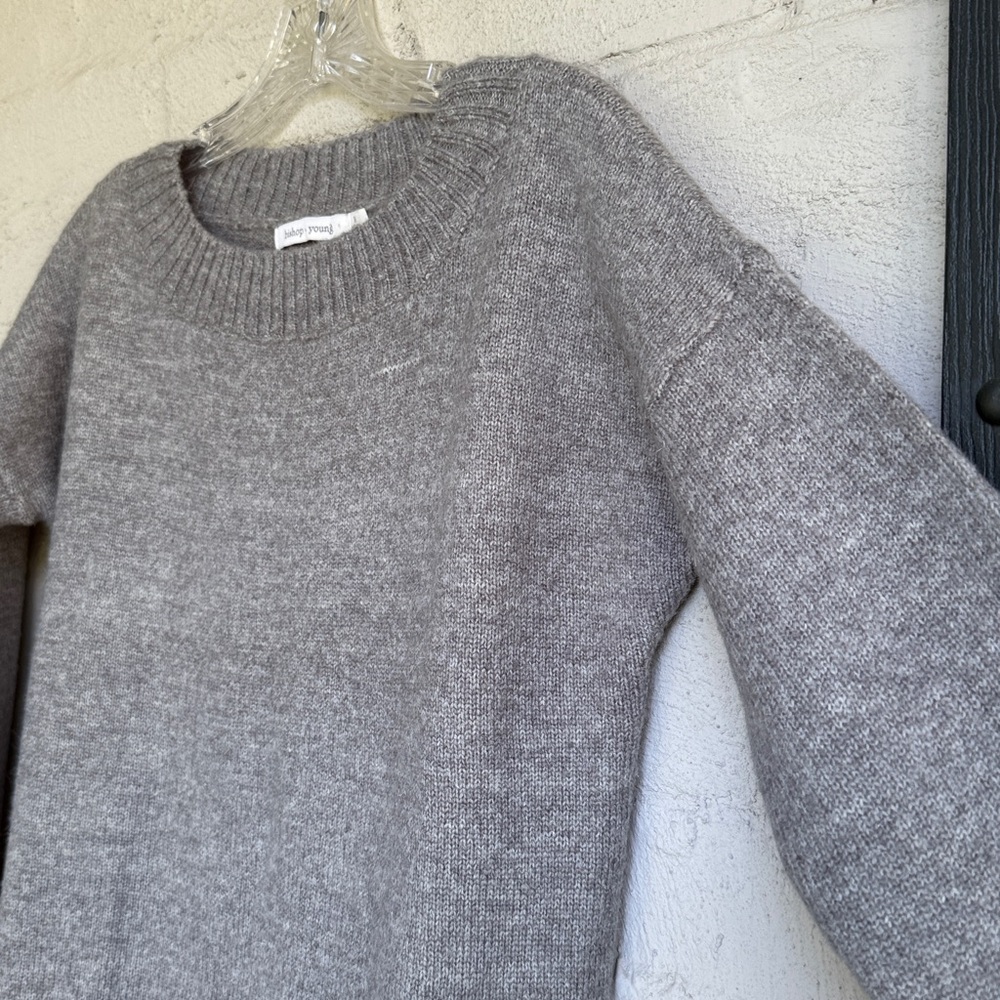 Anthropologie Bishop + Young Gray Crew Neck Sweater With Lace-Up Accents Medium - Picture 5 of 11